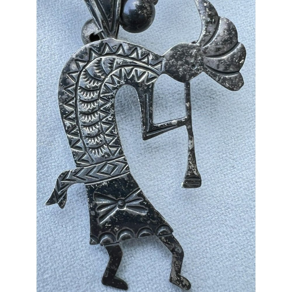 Vintage Native American Sterling Silver Kokopelli Necklace 24” AJM Signed